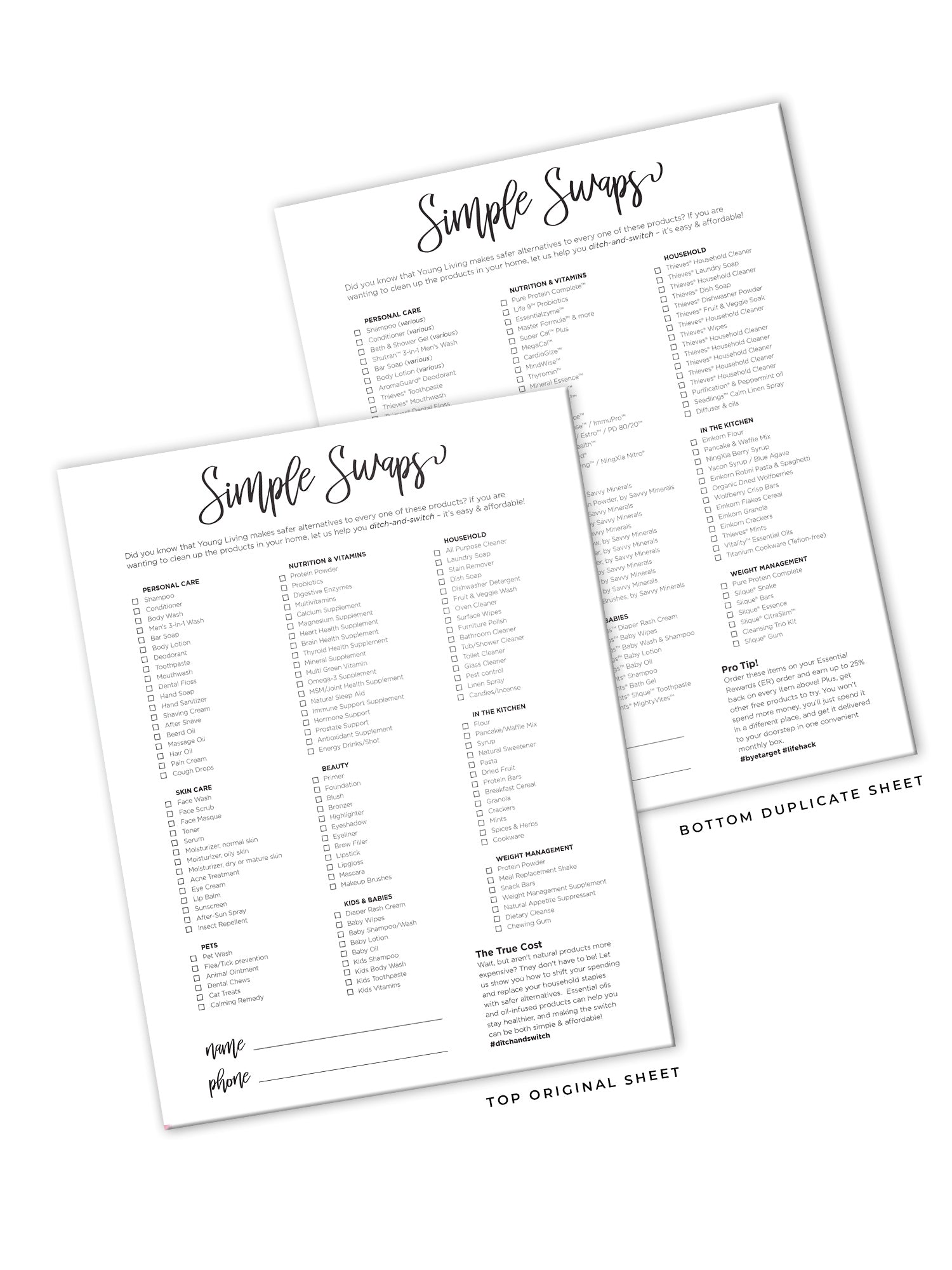 Simple Swap Sheets: Pack of 25